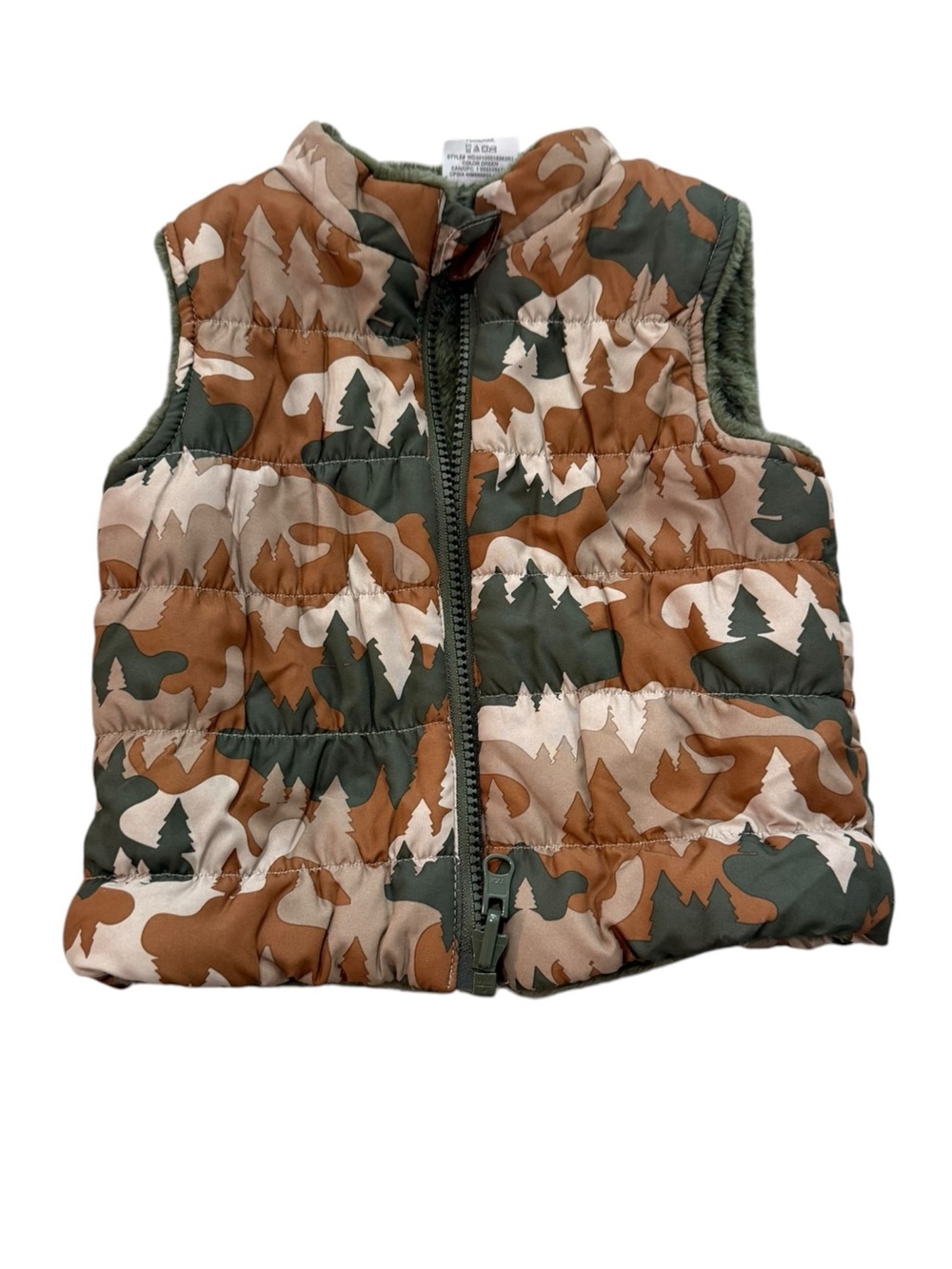 Wonder Nation Baby Boy Reversible Puffer Sherpa Vest Camo Green 12 months